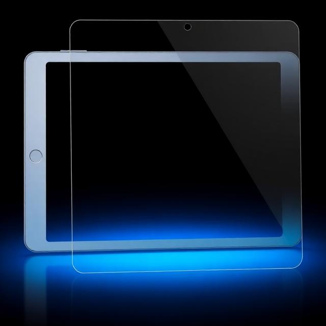 Tablet screen protector glass displayed against a gradient yellow background for protecting large-screen devices